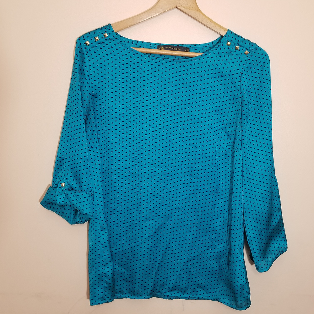 ⭐ Outback Red Teal Blouse Hearts Medium